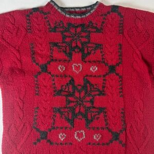 Woolrich Handknit Pure Wool Sweater Medium‎ Ruby Red Excellent Nordic Cable Knit